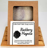 Blackberry Magnolia goat soaps. Handmade Goatmilk soaps from Wisconsin soap co Little Bull Falls Soap Works in Wausau. Handmade soap gifts.