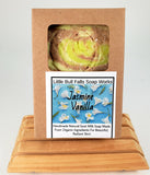 Jasmine vanilla goat milk oatmeal soap is made from organic ingredients in Central Wisconsin by soap company Little Bull Falls Soap Works.