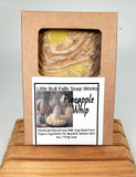 A handcrafted Pineapple Whip Goat Milk Soap bar, made in Wisconsin with organic oils, raw goat milk, and skin-nourishing butters. Bursting with a creamy, juicy pineapple scent, blended with hints of vanilla and tropical sweetness for a luscious, uplifting cleanse. Cold-processed for a long-lasting, luxurious lather that leaves skin feeling soft and refreshed. Handmade, natural, paraben-free, phthalate-free, and perfect for all skin types. A tropical treat for your shower routine!