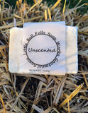 Unscented goat milk soap dye free organic made by Little Bull Falls Soap Works - a Wisconsin soapmaking company. All natural. Toxin free. Paraben free. Gentle safe soap.