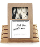 Birch Bark Canoe goat milk soap. Woodsy soap made in Wisconsin by Little Bull Falls Soap Works. Great gift for men. Natural skincare for men. Handmade soap for sale.