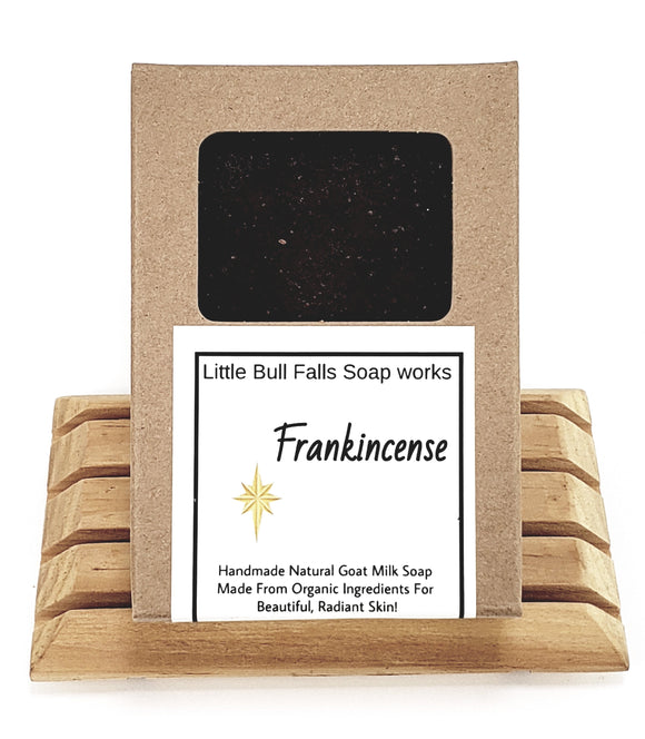 Handmade Frankincense soap. This cold processed lye soap is made from organic food ingredients including Wisconsin raw goat milk for added natural skincare benefits. Great for both men & women!