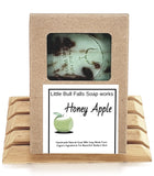 Honey Apple Handmade Goat Milk Oatmeal Soap is an all-natural bar soap made from organic food ingredients.  This cold process soap is a unisex gender-neutral scent that the whole family would love. Made in central Wisconsin by Little Bull Falls Soap Works - having a store in Rothschild & in business since 2003. Sparkling apple champagne with a touch of sun ripened wild berries and fresh pear. This smells soooo fresh & clean. Both men & women like this one! Handmade soap online.