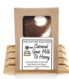 Oatmeal Milk Honey handmade goat milk soap bar. Made by hand from organic food ingredients in Wisconsin by WIsconsin soap candle company Little Bull Falls Soap Works. Located in the Wausau Wisconsin area. Handmade soap online