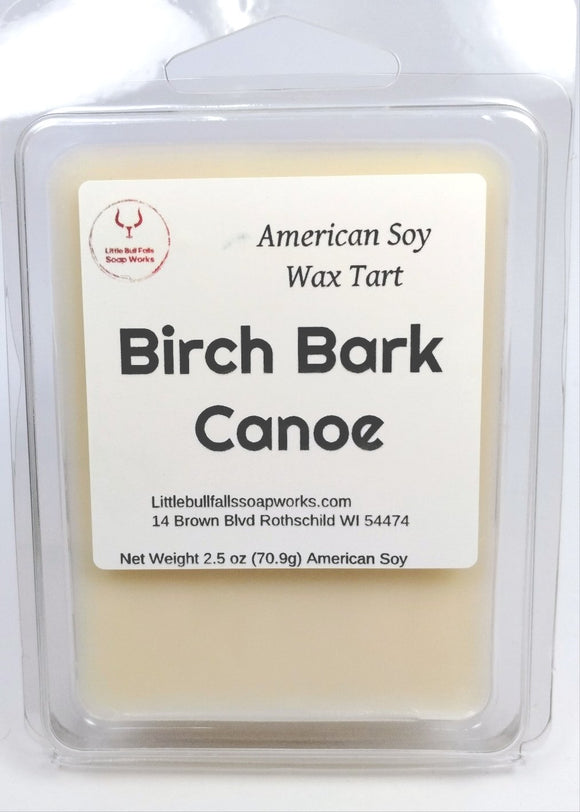 Birch bark canoe soy wax melt. Wax melts for men. Unisex wax tarts made from soy wax by Little Bull Falls Soap Works