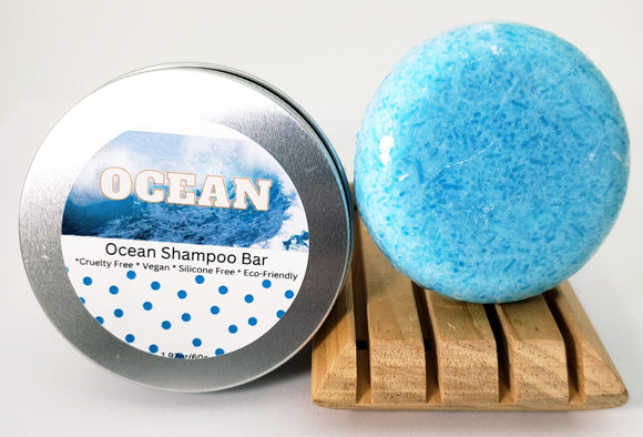 Ocean sea salt shampoo bar vegan shampoo for men and women. Solid shampoo bars made by WIsconsin soap & candle co out of Wausau Wisconsin Little Bull Falls Soap Works.