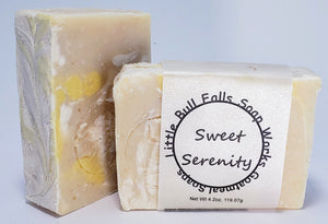Sweet Serenity handmade cold processed goat milk soap is made in Wausau Wisconsin from organic ingredients by Wisconsin soap & candle co Little Bull Falls Soap Works. It is Serenity Now!