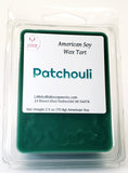 Patchouli wax melt tart American farmed soy wax. Toxin free clean fragrance in our handmade wax melts. Made in America by Wisconsin candle company Little Bull Falls Soap Works 