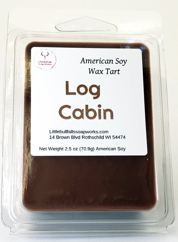Log Cabin soy wax gift melt. Made in Rothschild Wisconsin.