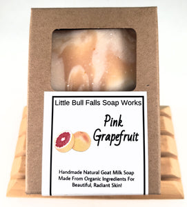 Pink Grapefruit goatmilk oatmeal soap smells exactly like the real thing. We are known for our spot-on scents and smooth nourished skin. Made in Wisconsin in the Wausau area. Handmade cold processed soap from scratch.