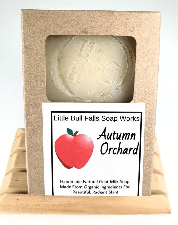 AUtumn Orchard smells like apple cider...a hard apple cider soap. Made from goat milk and oatmeal along with organic ingredients.