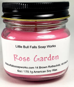 Rose Garden scented soywax candle is handmade in the US by  Wisconsin small businness Little BUll Falls Soap Works. This is a great gift for a gardeners, mothers day, valentines day, galentinnes day, or grandma! It smells like a giant garden full of heirloom blooming roses!