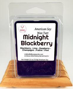 Midnight Blackberry is a soy wax melt tart made in Wisconsin by soap and candle company Little Bull Falls Soap Works 