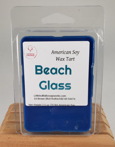 Beach Glass is a soy wax melt tart Made in the USA from soy wax grown in America this melt tart is made by soap and candle company little bull falls soap works from Wisconsin