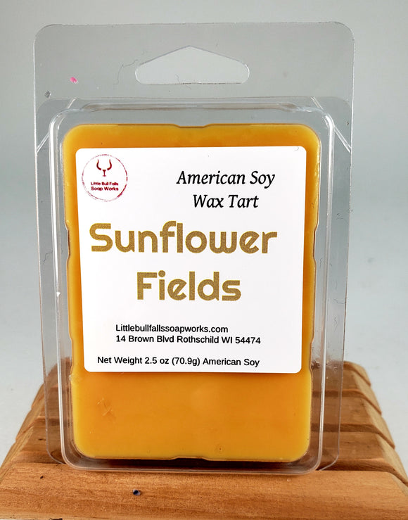 Sunflower Fields wax tart is made with U.S. soy wax by Wisconsin candle company from Central Wisconsin 