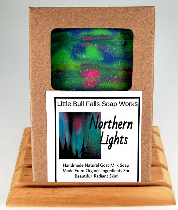 Northern Lights Goat milk soap is the best soap! Great for sensitive skin. Made in Wisconsin by Little Bull Falls Soap Works.