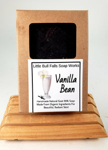 Vanilla bean goat milk oatmeal soap is handmade in Wisconsin using organic ingredients by soap company Little Bull Falls Soap Works out of Wausau. Biodegradable,  and safe for you and the environment!