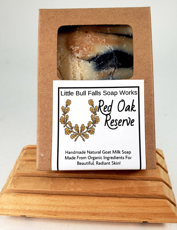 Red Oak Reserve is a unisex handmade goat milk soap made by Wisconsin soap co Little Bull Falls Soap Works. 