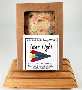 Star Light is a handmade goat milk Skin-soothing soap made by Wisconsin soap company Little Bull Falls Soap Works. 