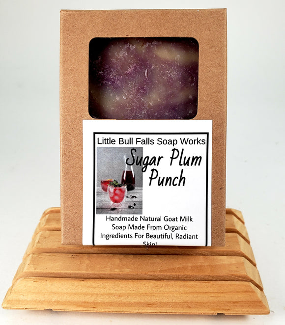 Sugar Plum Punch is an organic handmade goat milk & oatmeal soap made in America by Wisconsin soap company Little Bull Falls Soap Works.  Great Christmas  Xmas holiday scent!