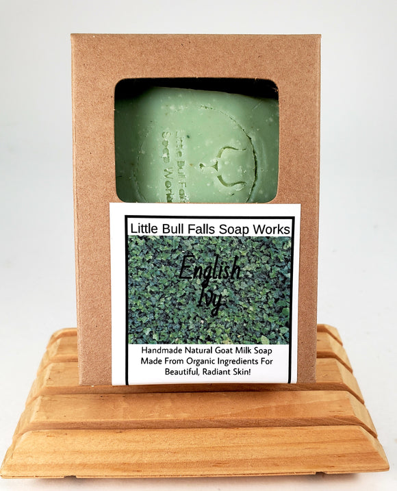 English Ivy Natural Goat Milk Soap Made in Wisconsin by Little Bull Falls Soap Works a Wisconsin Soap co made from organic oils. Great gift for a gardener.