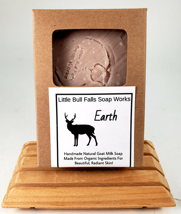 Earth is a dirt mud mushroom scented organic soap made by Central Wisconsin soap company Little Bull Falls Soap Works.  Great for hunters, this is a hunters soap, you will smell of the forest. Great gift for hunters! Small business made in small batches.