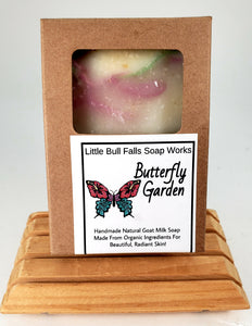 Butterfly Garden handmade goat milk natural soap. Hand poured by Little Bill Falls Soap Works in Wisconsin. Available for wholesale and retail.