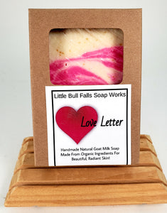 Love Letter is feminine handmade soap made from organic ingredients by Wisconsin soap company Little Bull Falls Soap Works.  Delicate floral.