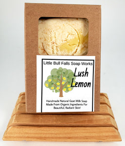 Lush Lemon goat milk soap handmade in Wisconsin by Little Bull Falls Soap Works. Natural biodegradable soap made from organic ingredients. Natural lush skincare!