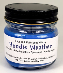 Hoodie Weather candle is our version of Bath & Body Works Sweater Weather. This biodegradable handmade candle is handmade by small candle company from Wisconsin Little Bull Falls Soap Works. 