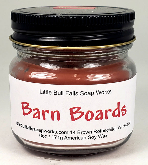 Barn Boards soy wax candle. Handmade in Wisconsin. Wisconsin Candle Maker. Pure soy candle. Kaileys Kandles. Little Bull Falls Soap Works