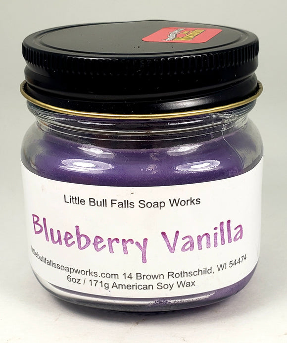 Blueberry Vanilla Soy Wax Candle made by Little Bull Falls Soap Works in Wisconsin. Wholesale Candles.