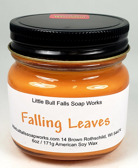 Falling Leaves is a handmade soy wax candle made by Wisconsin candle company Little Bull Falls Soap Works.  This is a dupe of Bath & Body Works Leaves scent. Smells like a warm, sunny fall day!