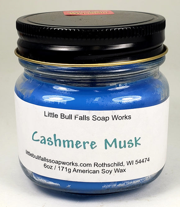 Cashmere Musk soy wax candle made in Wisconsin by Little Bull Falls Soap Works. Something Special From Wisconsin. Candles for men.