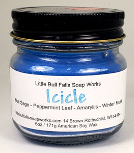 Icicle soy wax candle. Smells clean & fresh. Handmade soy candles from Little Bull Falls Soap Works. Clean cotton wick candles. Christmas Candle. Holiday Gift.