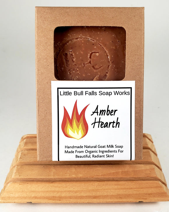 Amber Hearth is a unisex hand-poured cold process goat milk oatmeal soap made from organic ingredients by Wisconsin soap company Little Bull Falls Soap Works 