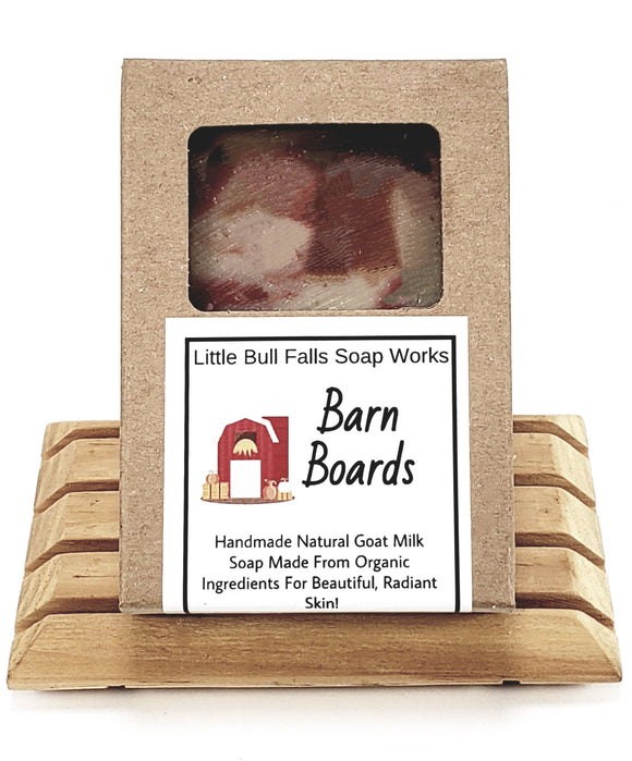 Barn Boards is a woodsy fresh scent that men love. It is a unisex scent created by Little Bull Falls Soap Works located in the Wausau Metro area of Wisconsin. They feature soaps made from organic food ingredients that are especially great for dry skin & eczema.