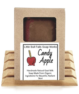 Candy apple goat milk soap. Candied apple is a sweet apple scented soap that is gentle on sensitive skin. Handmade & handpoured in WIsconsin by Little BUll Falls Soap Works - a Wisconsin soap & candle company in the Wausau Metro area