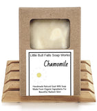 Chamomile goat milk soap is made with raw Wisconsin goat milk and organic food ingredients.  This soap is a perfect sweet floral that smalls just like the real thing. It is earth-friendly & biodegradable bar soap made by small family owned business Little Bull Falls Soap Works. Chamomile soap has soft notes of coconut water and chamomile blended with tea leaves, wild lily, & tonka beans.  Light and clean scent. Think going outside after a fresh spring shower where rainbows abound!