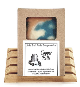 Copper Falls cold process soap is made from all natural organic food ingredients and smells so fresh and clean. Made by Midwest based soap and candle company Little Bull Falls Soap Works of Wausau Wisconsin. This soap is available for wholesale!