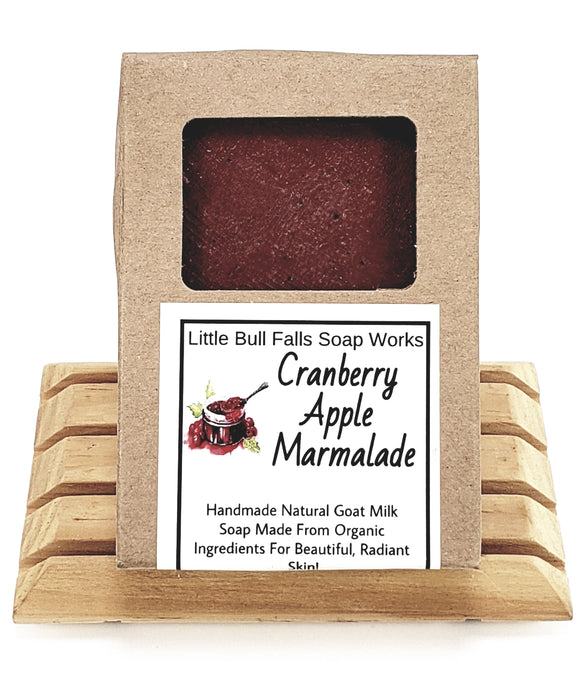 Cranberry Apple Marmalade jam goatmilk soap is made using organic food grade ingredients. Made by Little Bull Falls Soap Works located in the Wausau area of central wisconsin.