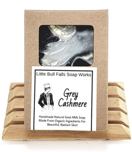 Grey Cashmere goat milk soap is made using organic food ingredients. It has plastic-free packaging & is a biodegradable soap. This is a great soap for men & it is hydrating natural soap for men. Earth-friendly, gender-neutral, unisex. A seductive marriage of tainted rose and wild geranium with addictive, notes of bergamot and gold amber  Popular scent for both men and women. Subtle fresh & clean masculine scent.