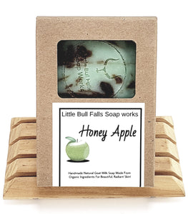 Honey Apple Handmade Goat Milk Oatmeal Soap is an all-natural bar soap made from organic food ingredients.  This cold process soap is a unisex gender-neutral scent that the whole family would love. Made in central Wisconsin by Little Bull Falls Soap Works - having a store in Rothschild & in business since 2003. Sparkling apple champagne with a touch of sun ripened wild berries and fresh pear. This smells soooo fresh & clean. Both men & women like this one!