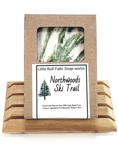 Northwoods Ski Trail Goat Milk Oat meal soap is a crisp blend of winter in the forest. Made with food grade organic ingredients it is very gentle on your skin. Try our natural soap today!