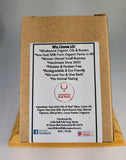 Coconut Oil Free Goat Milk Soap box back – ingredients: beef tallow, castor oil, goat milk, ground oats, ethical mica, fragrance. Little Bull Falls Soap Works