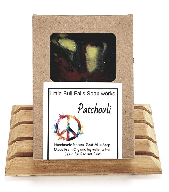 Handmade patchouli soap made from essential oils. Made here in the US by American soap and candle company Little Bull Falls Soap Works located in Wausau Wisconsin.