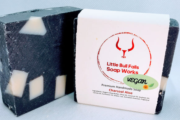 Charcoal Aloe handmade environmentally friendly soap from Wisconsin soap company Little Bull Falls Soap Works. Natural skincare for men & women.