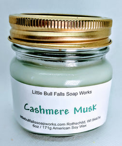 Cashmere Musk soy wax candle made in Wisconsin by Little Bull Falls Soap Works. Something Special From Wisconsin. Candles for men.