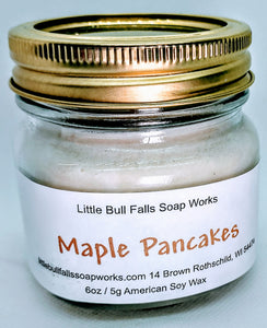 Maple Pancake soy wax candle handmade in Wisconsin by Little Bull Falls Soap Works. 