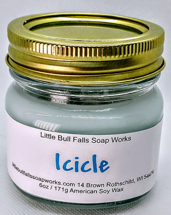 Icicle soy wax candle. Smells clean & fresh. Handmade soy candles from Little Bull Falls Soap Works. Clean cotton wick candles. Christmas Candle. Holiday Gift.